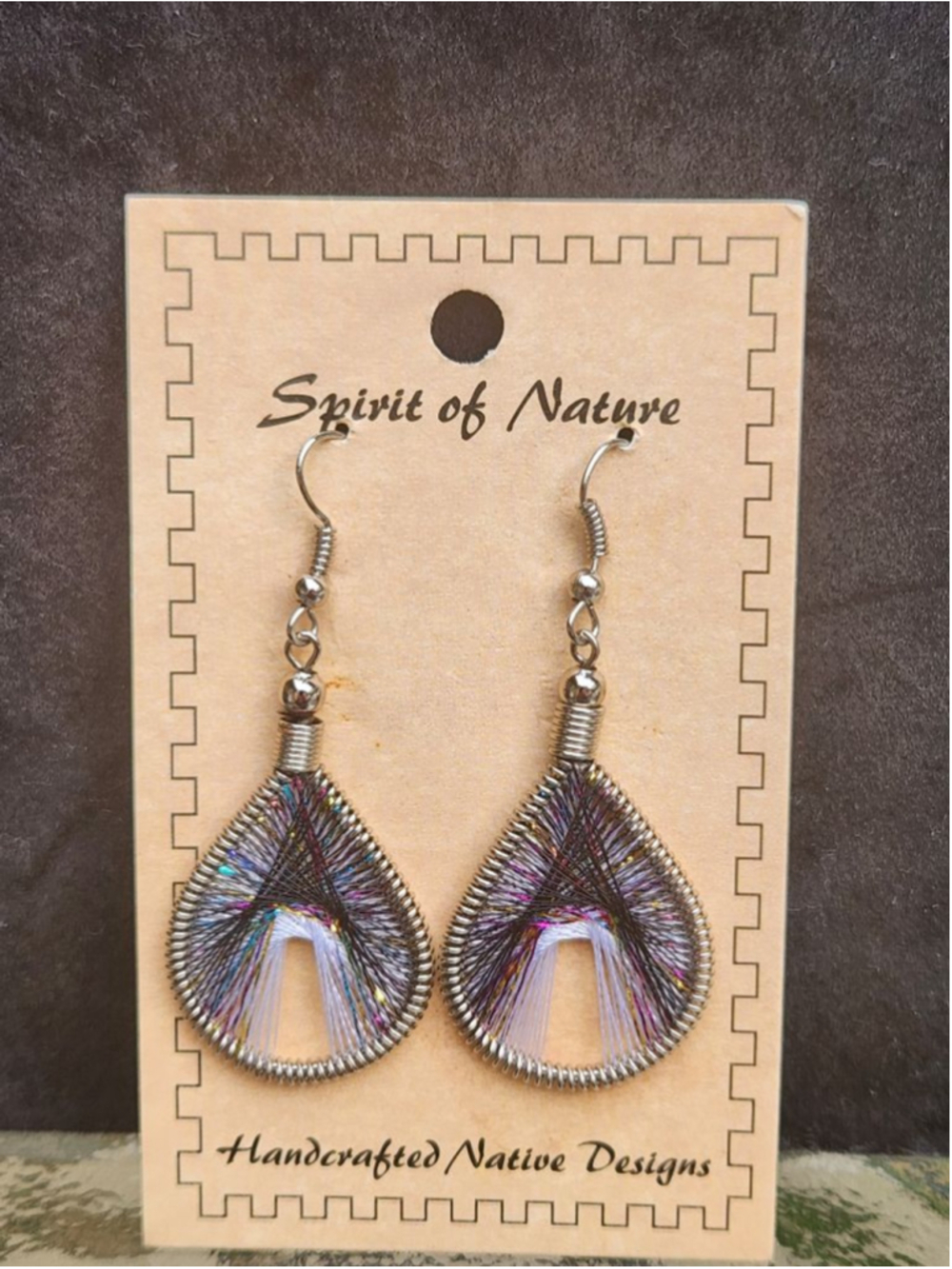 Handcrafted thread woven Spirit of Nature Earrings Silver Multicolor thread